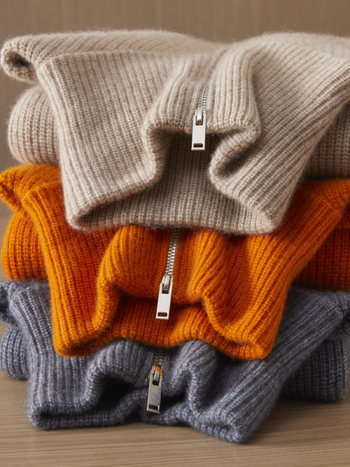 Мъжки кашмирен пуловер с яка тип лапел и полузип, жакардова плетка, 95%+ кашмир, свободен силует