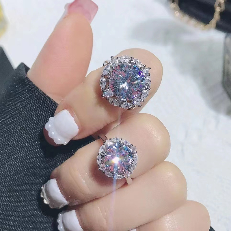 Női gyűrű — réz, Moissanite utánzat gyémánt, geometriai dizájn, gyémántkezelés