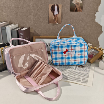 Női kozmetikai táska, nagy kapacitású, kettős cipzár, kétszintes rendező, selyem