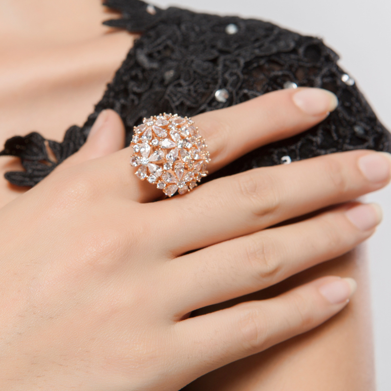 Bakreni prsten s oblikom cvijeta, elektroplatirani završetak, brend Brocade, podrijetlo Yiwu