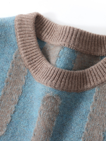 Pulover bărbătesc din lână, cu model jacquard vertical, guler rotund, mâneci lungi