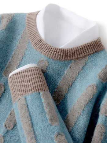 Pulover bărbătesc din lână, cu model jacquard vertical, guler rotund, mâneci lungi