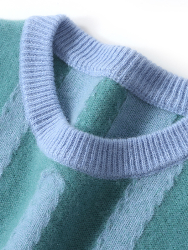 Pulover bărbătesc din lână, cu model jacquard vertical, guler rotund, mâneci lungi