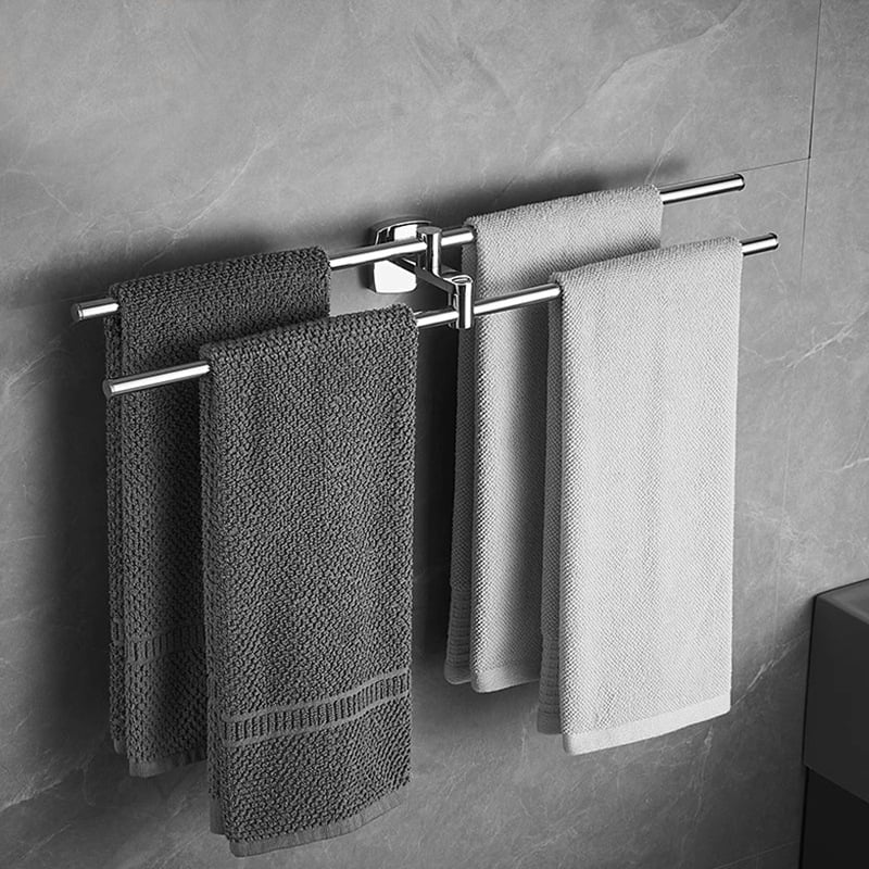 Rozsdamentes acél törölközőtartó tükrös felülettel, egyrétegű kivitel, teherbírás 1–3 kg, világos luxus stílus.