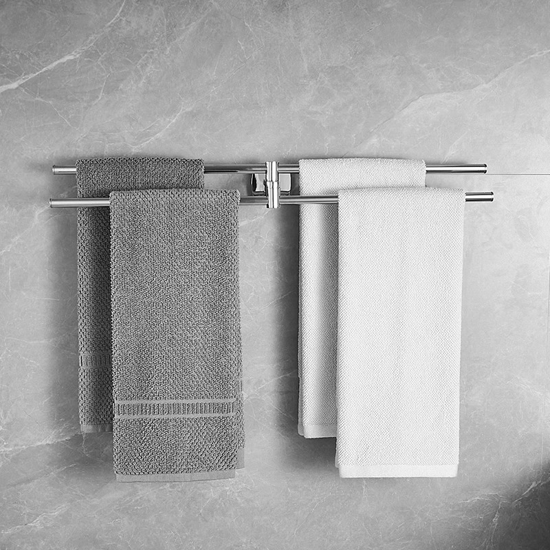 Rozsdamentes acél törölközőtartó tükrös felülettel, egyrétegű kivitel, teherbírás 1–3 kg, világos luxus stílus.