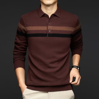 Férfi gyapjú pulóver gallérrel, hosszú ujjú, jacquard kötés, vastag téli modell 2025