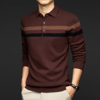 Férfi gyapjú pulóver gallérrel, hosszú ujjú, jacquard kötés, vastag téli modell 2025