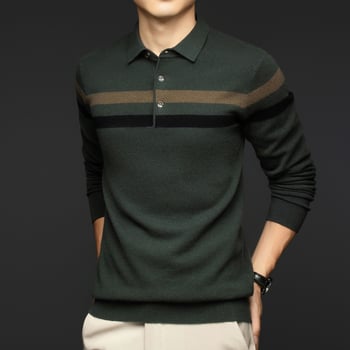 Férfi gyapjú pulóver gallérrel, hosszú ujjú, jacquard kötés, vastag téli modell 2025