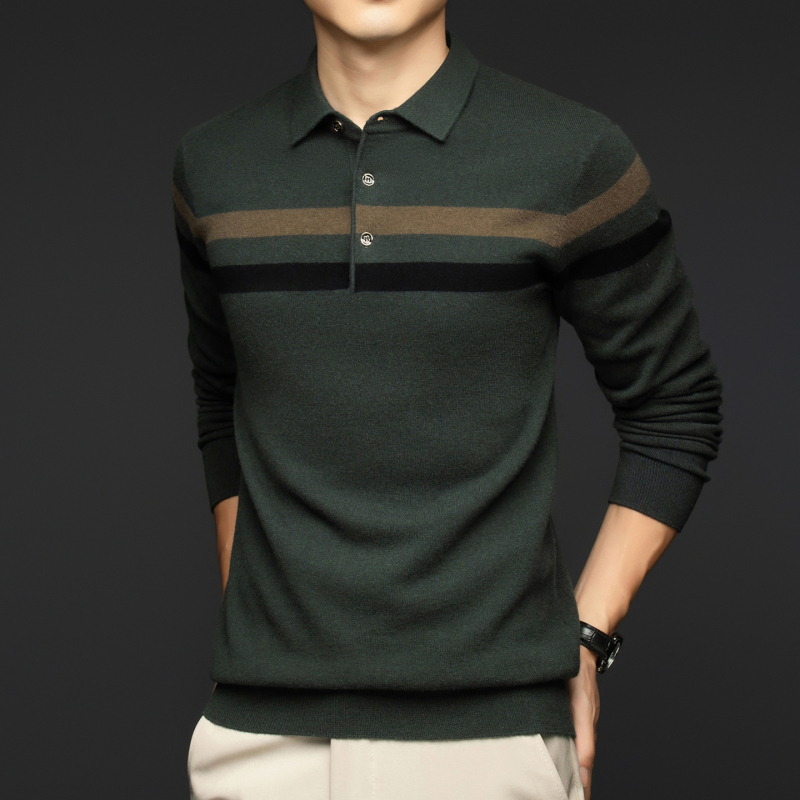 Férfi gyapjú pulóver gallérrel, hosszú ujjú, jacquard kötés, vastag téli modell 2025