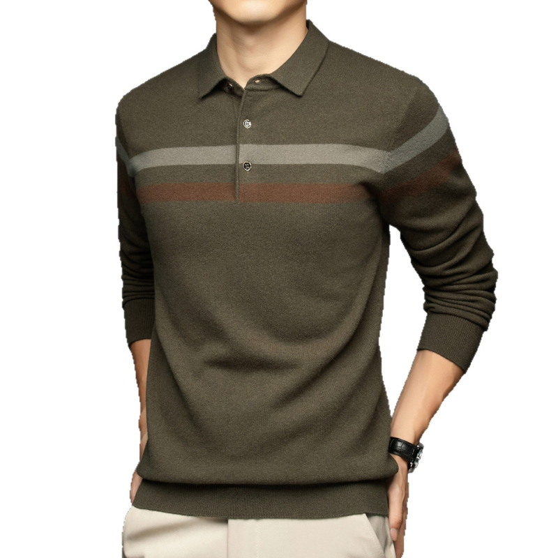 Férfi gyapjú pulóver gallérrel, hosszú ujjú, jacquard kötés, vastag téli modell 2025