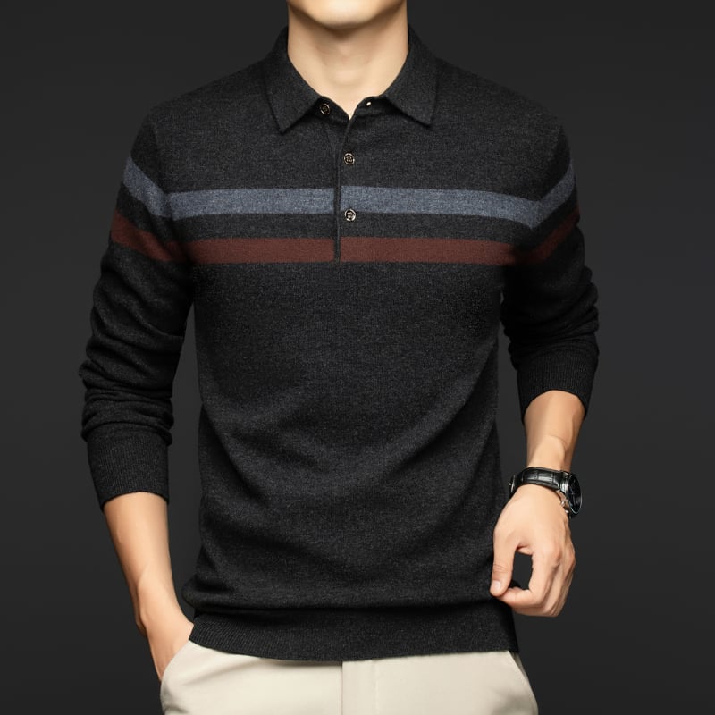 Férfi gyapjú pulóver gallérrel, hosszú ujjú, jacquard kötés, vastag téli modell 2025