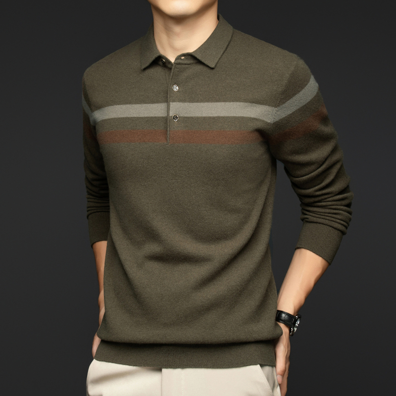 Férfi gyapjú pulóver gallérrel, hosszú ujjú, jacquard kötés, vastag téli modell 2025