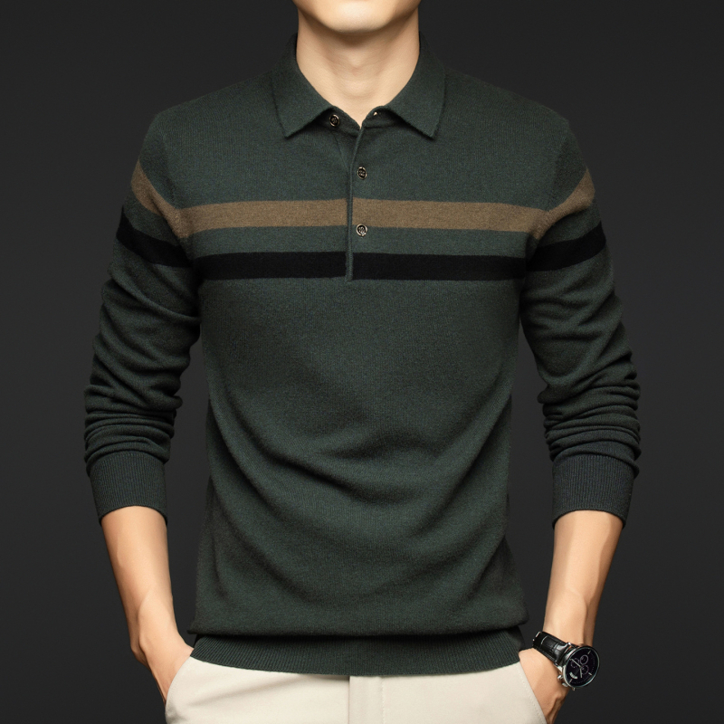 Férfi gyapjú pulóver gallérrel, hosszú ujjú, jacquard kötés, vastag téli modell 2025