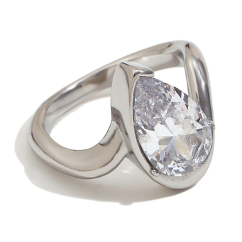 MengJIA Rozsdamentes acélból készült gyűrű 18K aranyozott bevonattal, geometriai vízcsepp forma, gyémánt, nőknek