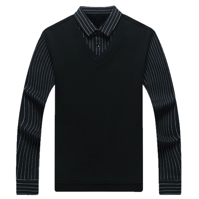 Muška polo od pletenog materijala s flis podlogom za jesen-zimu, casual, dugi rukavi, topao