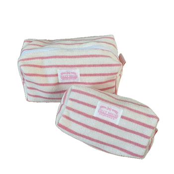 Geantă cosmetică din material de prosop, cu dungi, căptușită cu nylon, ultra-ușoară