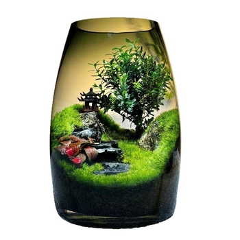 Стъклена бутилка с мъх и микроландшафт за офис, DIY настолен декор — картонена опаковка; не е внос; не е подарък; без IP разрешение