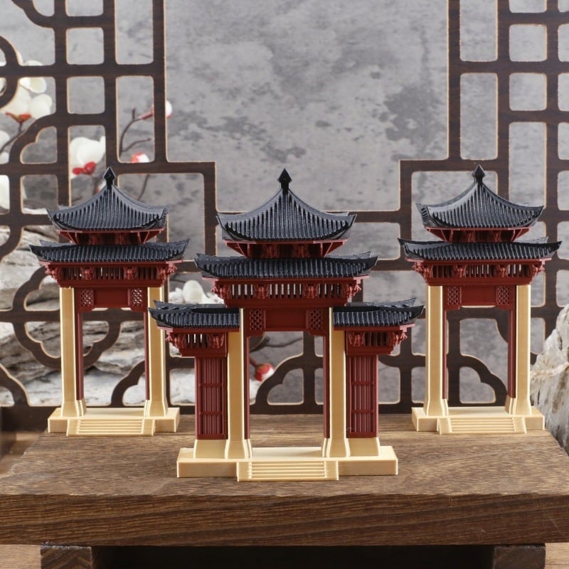 Микро пейзаж: антична архитектура и планинска порта — миниатюрен пластмасов аквариумен декор, 3D печат, опаковано в Opp плик и кутия