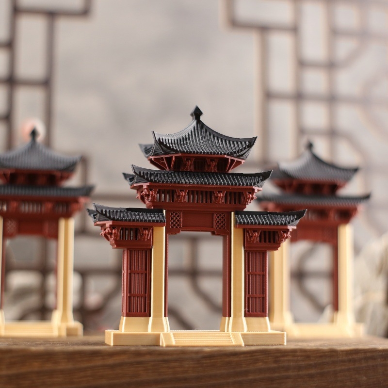 Микро пейзаж: антична архитектура и планинска порта — миниатюрен пластмасов аквариумен декор, 3D печат, опаковано в Opp плик и кутия