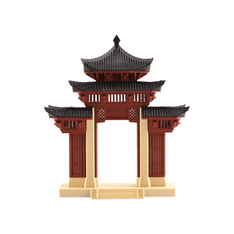 Микро пейзаж: антична архитектура и планинска порта — миниатюрен пластмасов аквариумен декор, 3D печат, опаковано в Opp плик и кутия