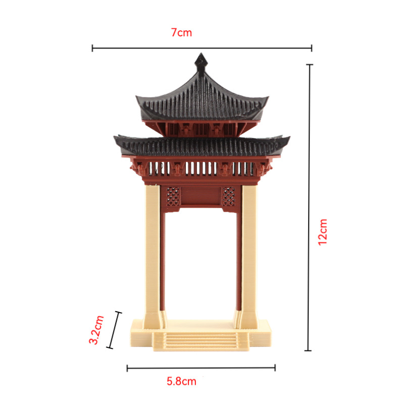 Микро пейзаж: антична архитектура и планинска порта — миниатюрен пластмасов аквариумен декор, 3D печат, опаковано в Opp плик и кутия