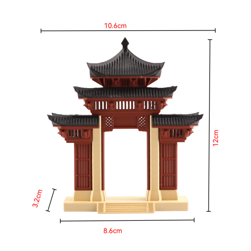 Микро пейзаж: антична архитектура и планинска порта — миниатюрен пластмасов аквариумен декор, 3D печат, опаковано в Opp плик и кутия
