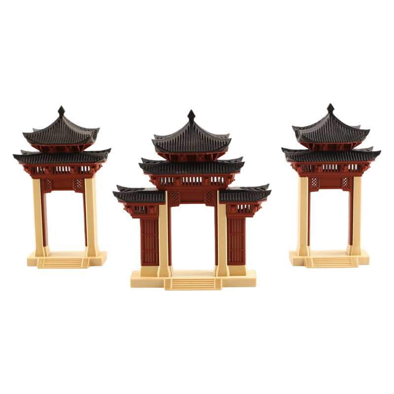 Микро пейзаж: антична архитектура и планинска порта — миниатюрен пластмасов аквариумен декор, 3D печат, опаковано в Opp плик и кутия