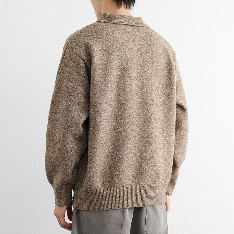 Pulover polo tricotat pentru bărbați, cu nasturi în linie de cinci, guler polo, croială lejeră, acrilic tricot