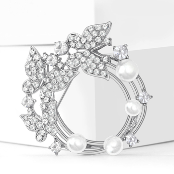 Floralna broš od legure s perlom, Pearl Series, model MM-BR-5645