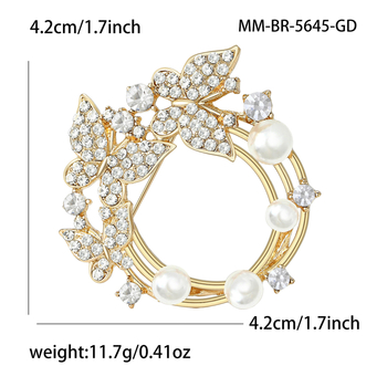 Floralna broš od legure s perlom, Pearl Series, model MM-BR-5645