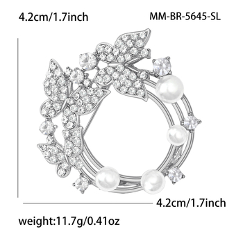 Floralna broš od legure s perlom, Pearl Series, model MM-BR-5645