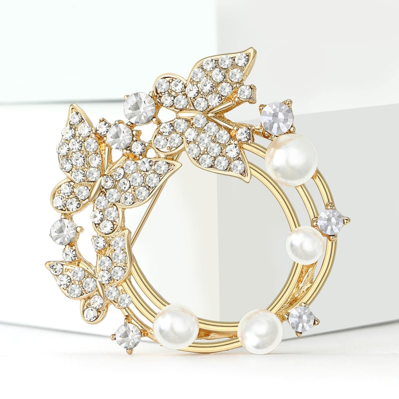 Floralna broš od legure s perlom, Pearl Series, model MM-BR-5645
