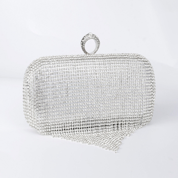 Ženska večernja clutch torbica s kristalima i odvojivim lancem — PU kutijasta torba, zatvarač na snap, poliester podstava, čvrsta konstrukcija