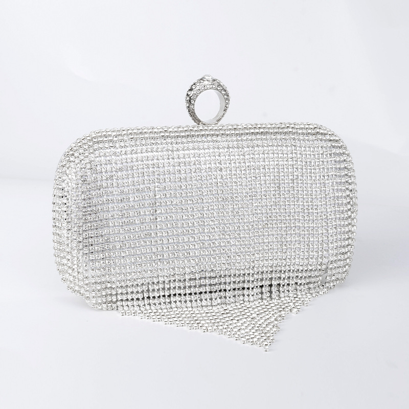 Ženska večernja clutch torbica s kristalima i odvojivim lancem — PU kutijasta torba, zatvarač na snap, poliester podstava, čvrsta konstrukcija
