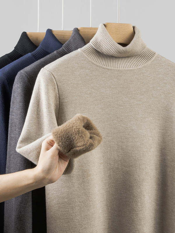 Muški džemper s visokim preklopnim ovratnikom, slim-fit, dugi rukavi, debeli zimski pleteni