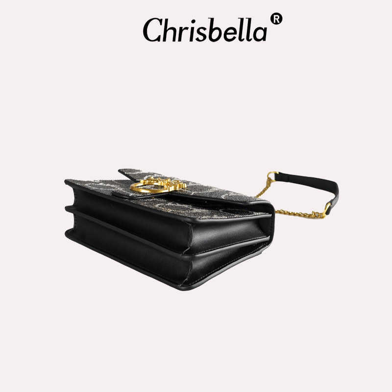 Crossbody torba s lancem i kristalima, retro naglasak, PU materijal, kvadratna mala torba, proljeće 2025, svakodnevna upotreba