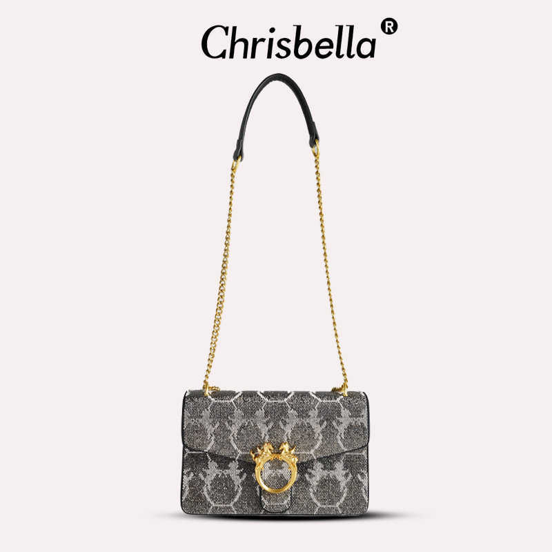 Crossbody torba s lancem i kristalima, retro naglasak, PU materijal, kvadratna mala torba, proljeće 2025, svakodnevna upotreba