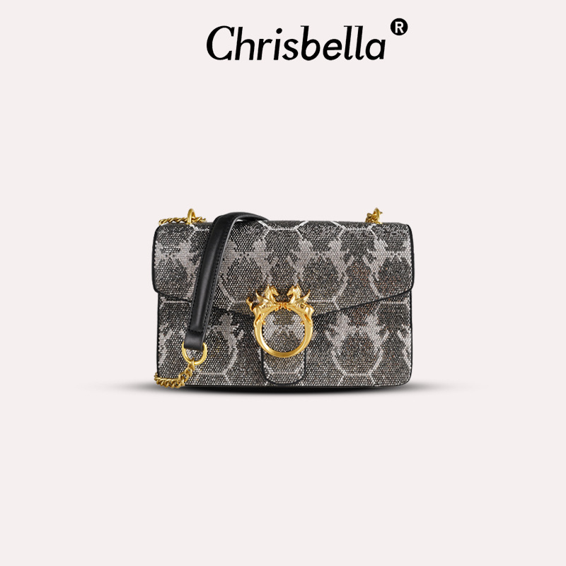 Crossbody torba s lancem i kristalima, retro naglasak, PU materijal, kvadratna mala torba, proljeće 2025, svakodnevna upotreba