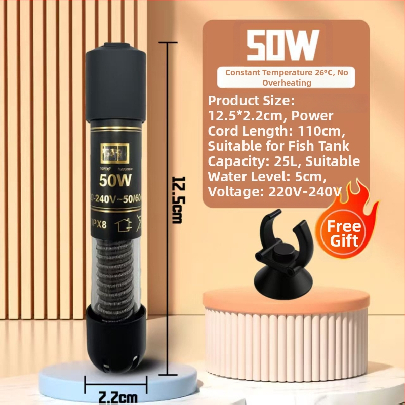 Аквариумна нагревателна пръчка, автоматично поддържане на температурата, стъклено тяло, 25W/50W