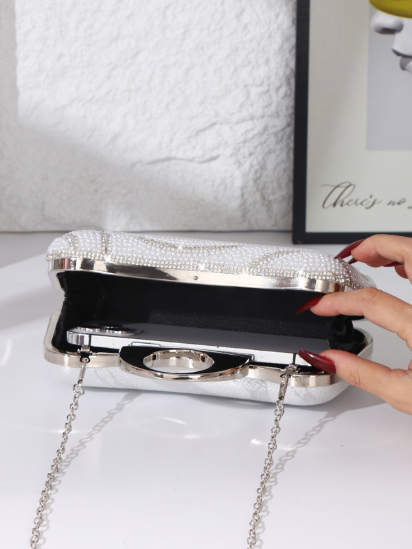 Biserna večernja torbica, retro luksuzni klutch, mini kvadratni oblik (Materijal: poliester; Podstava: poliester; Unutarnje džepovi za telefon i ID; Zaključavanje; Oblik: horizontalni kvadrat)