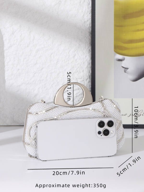 Biserna večernja torbica, retro luksuzni klutch, mini kvadratni oblik (Materijal: poliester; Podstava: poliester; Unutarnje džepovi za telefon i ID; Zaključavanje; Oblik: horizontalni kvadrat)