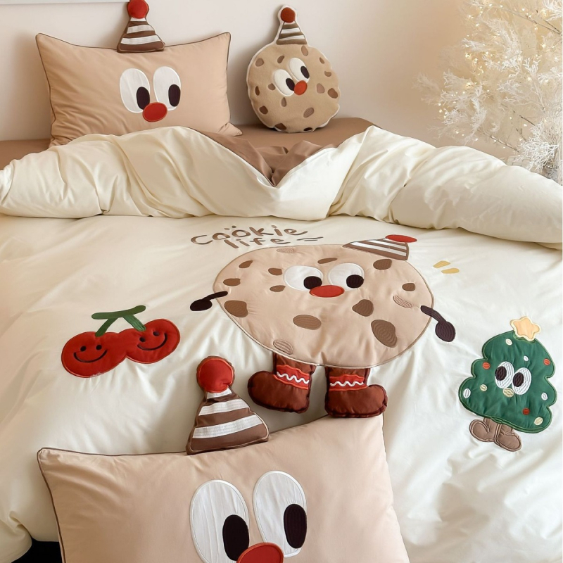 Koreai stílusú cartoon hímzett 100% pamut ágyneműkészlet, négy darabos, reaktív nyomtatás, súly 800-1000 g