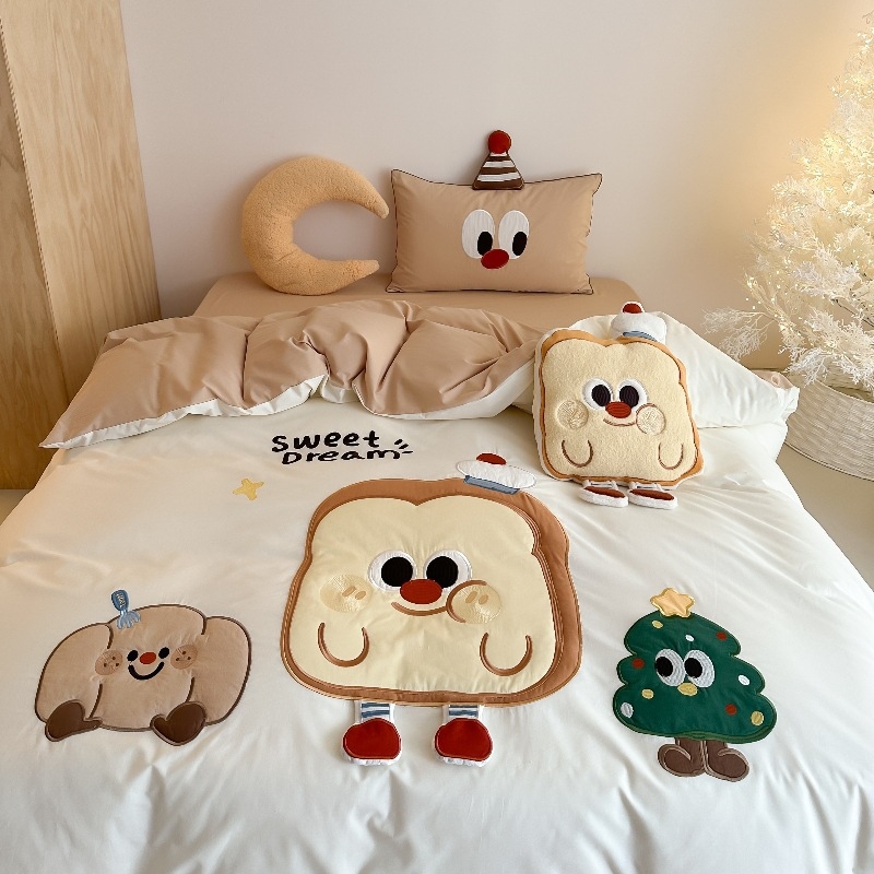 Koreai stílusú cartoon hímzett 100% pamut ágyneműkészlet, négy darabos, reaktív nyomtatás, súly 800-1000 g