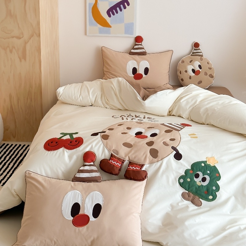 Koreai stílusú cartoon hímzett 100% pamut ágyneműkészlet, négy darabos, reaktív nyomtatás, súly 800-1000 g