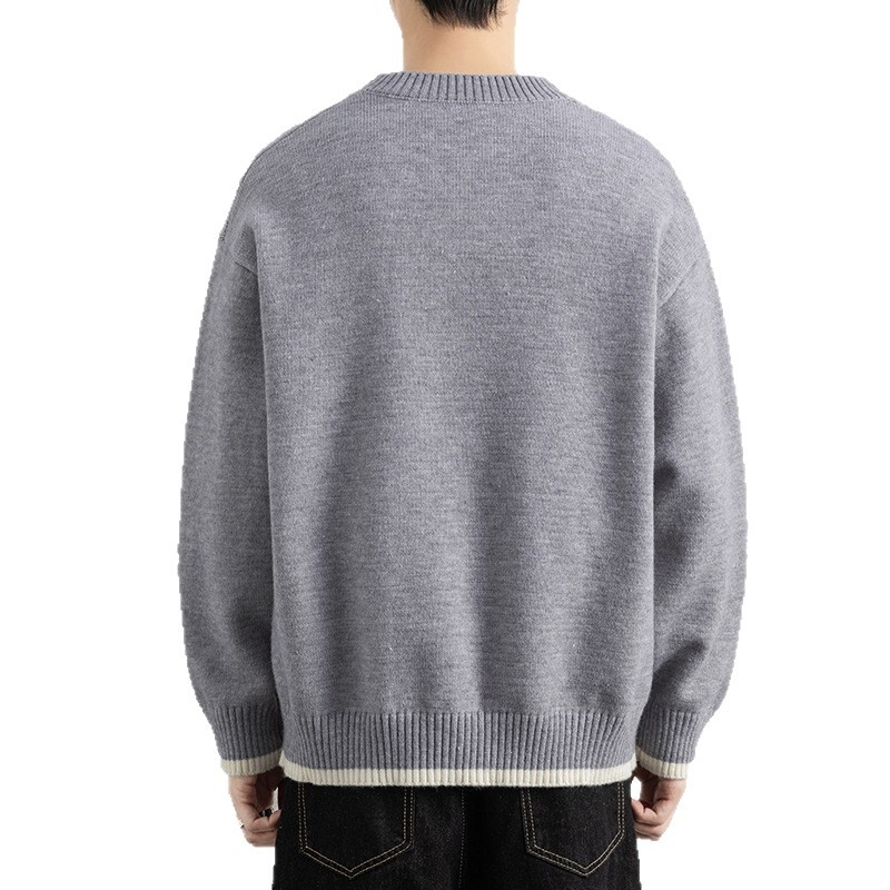 Férfi Henley galléros vastag kötött pulóver jacquard mintával, Modal-Poliészter keverék, két darabos készlet