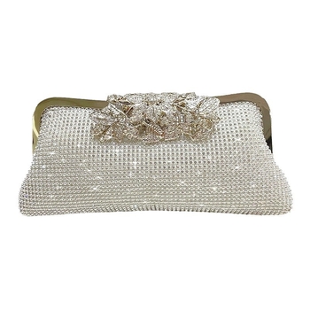 Estélyi táska-klutch, ötvözet test, poliészter bélés, Dinner bag stílus, vízszintes négyszögletes forma, zárómechanizmus