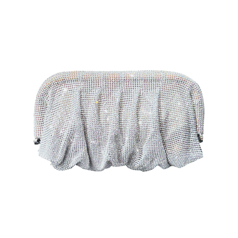 Kézzel készített estélyi clutch strassz kövekkel, felhő-stílusú dizájnnal (anyag: PU; bélés: vászon; mágneses zárás; vízszintes négyzet alak; telefontok)