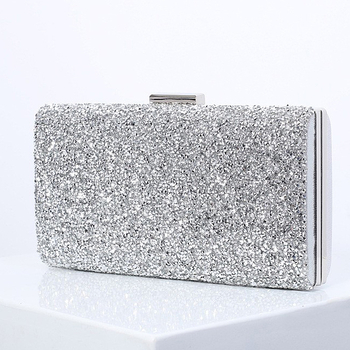 PU gyémántdíszítésű kis négyszögletes clutch, csattal, poliészter bélés