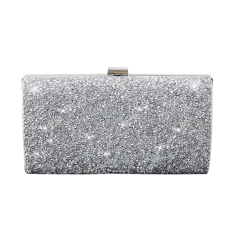 PU gyémántdíszítésű kis négyszögletes clutch, csattal, poliészter bélés