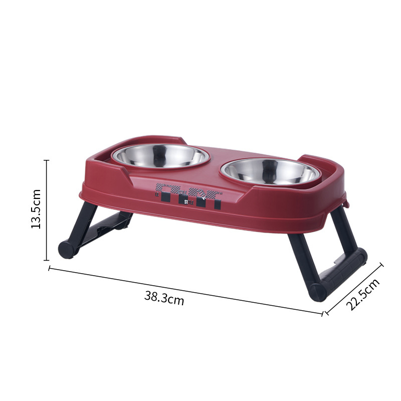 Összecsukható, magasan álló kettős etetőtál macskáknak, három magassági szinttel — rozsdamentes acél + PP